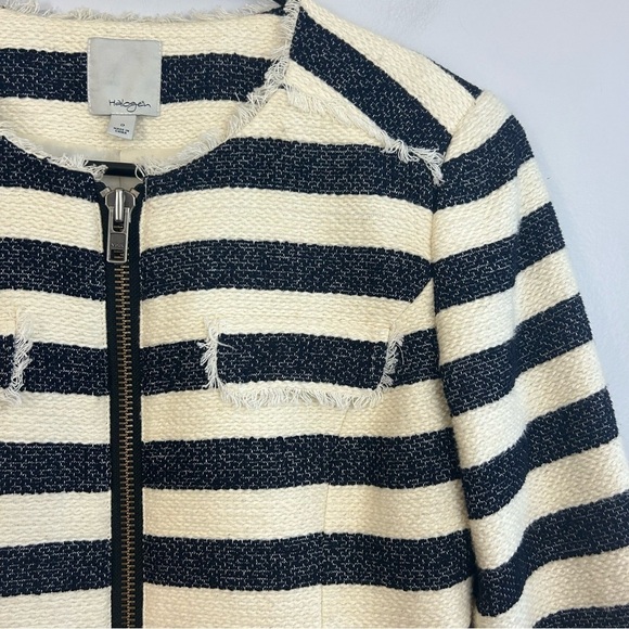 Halogen Tweed Nautical Striped Navy Blue & Ivory Cropped Blazer Size 0 - Picture 3 of 10